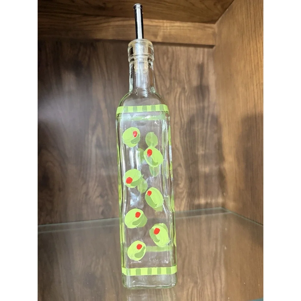 Handnd Painted Glass Olive Oil Vinegar Dispenser Bottle 10.5